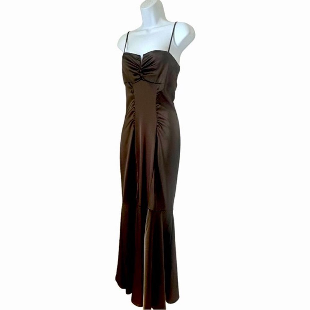 XSCAPE Joanna Chen Dark Green Satin Whimsigoth Maxi Dark Romance Dress Sz 12